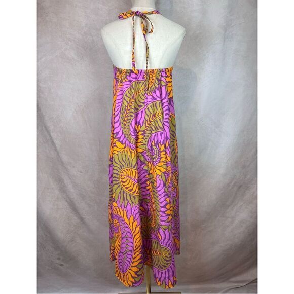 Zara Halter Maxi Dress Tropical Hawaiian Modern does 70s Sz Small 100% Cotton - Picture 4 of 7